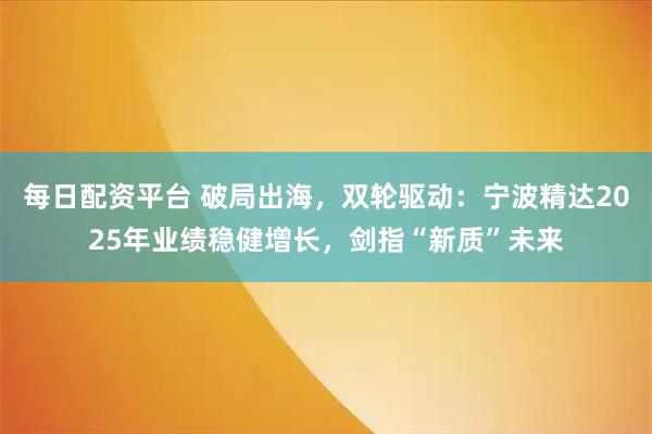 每日配资平台 破局出海，双轮驱动：宁波精达2025年业绩稳健增长，剑指“新质”未来